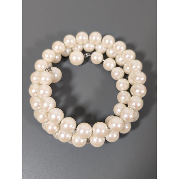 Elegant Faux Pearl Bead Coil Wrap Bracelet 8" Bridal Cream - Picture 2 of 5
